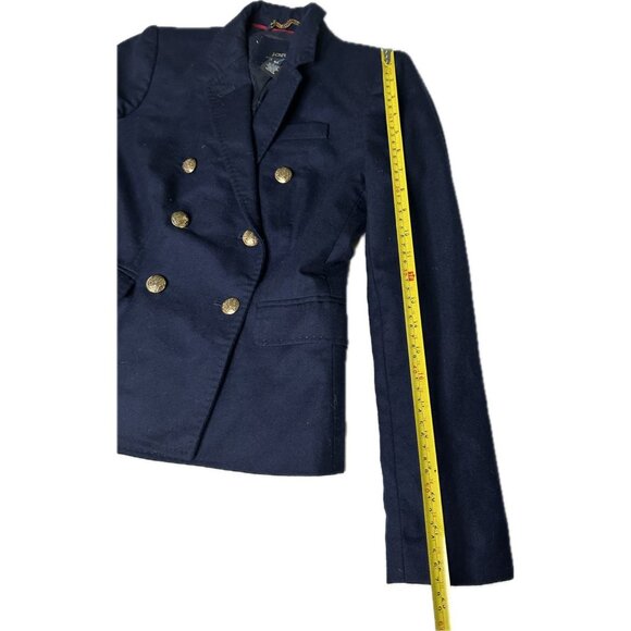 J. CREW Women’s DOUBLE-BREASTED BLAZER GOLD BUTTONS 100% WOOL 00 2XS Navy Blue - Picture 9 of 10
